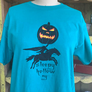 Teal Sleepy Hollow NY Pumpkin Tee Shirt