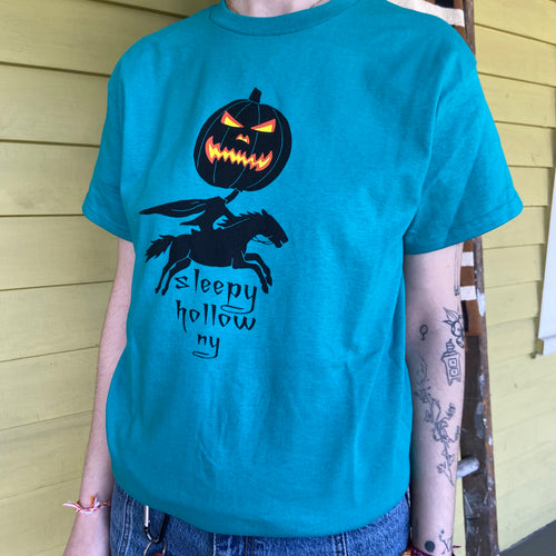 Teal Sleepy Hollow NY Pumpkin Tee Shirt